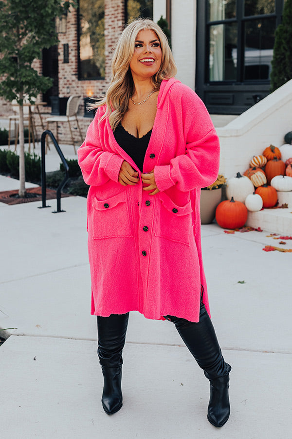 Start The Bonfire Duster Cardigan In Hot Pink Curves
