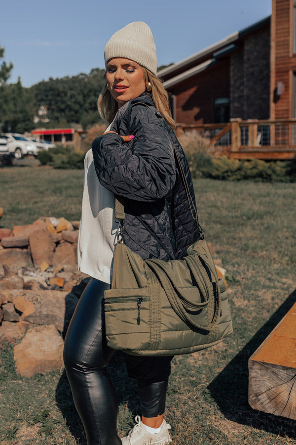 Sharp Witted Quilted Tote In Olive