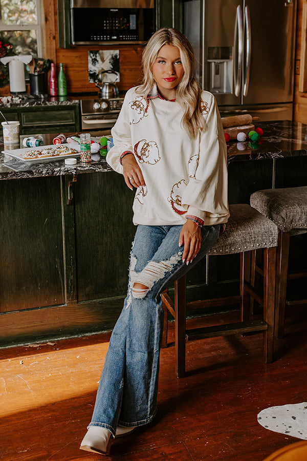 Dear Santa Sequin Sweatshirt in Cream Image - 2