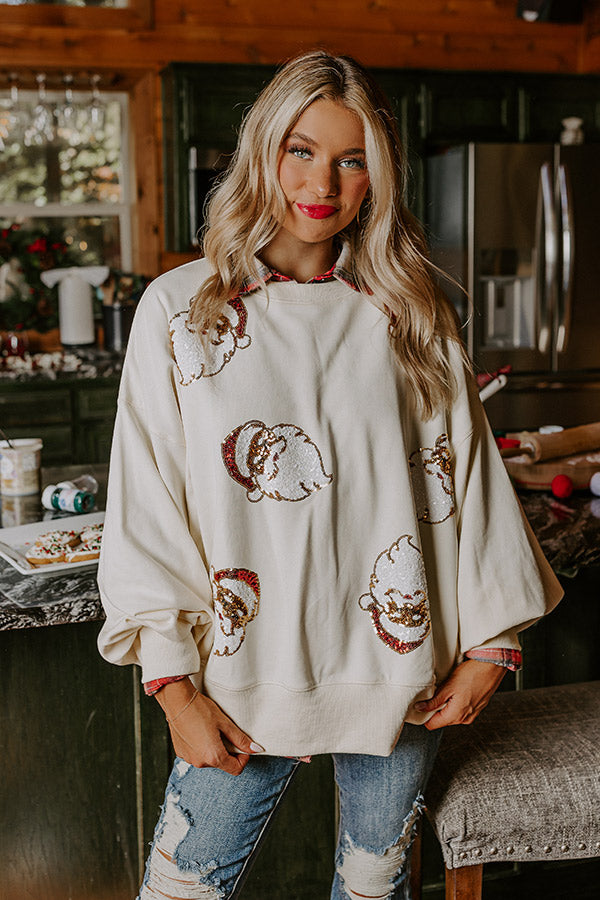 Dear Santa Sequin Sweatshirt in Cream Image - 3