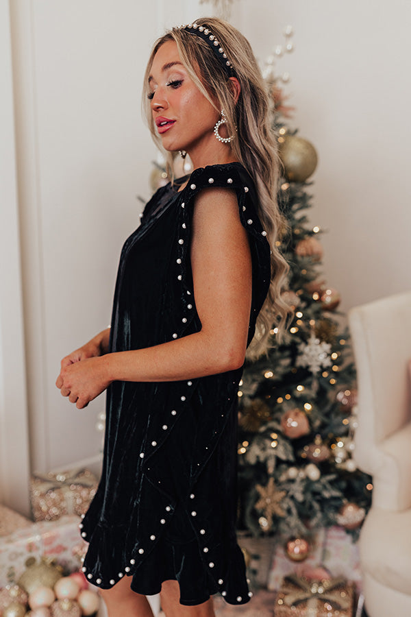 Mulled Wine Pearl Embellished Velvet Mini Dress Image - 5