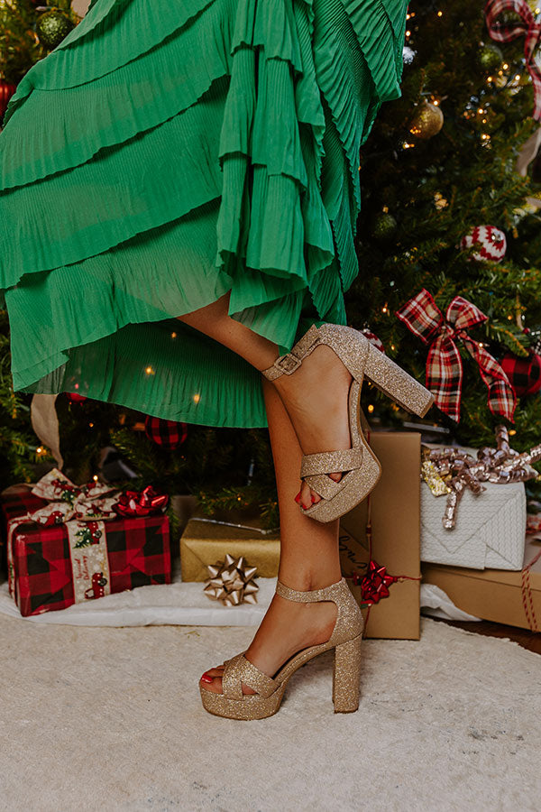 Amazon.com | Perphy Gold Glitter Platform Heel Crisscross Strap Chunky Heels  Sandals for Women 6 M US | Heeled Sandals