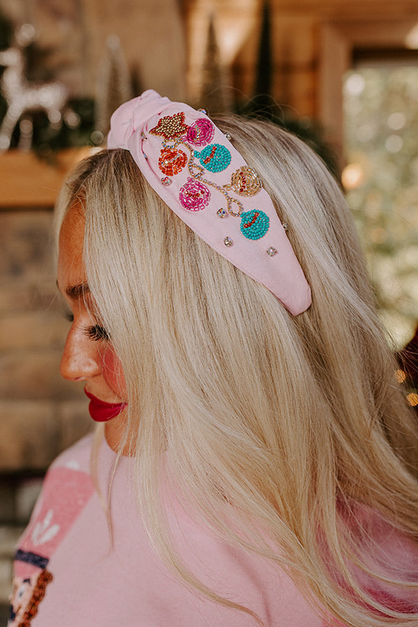 Christmas Carol Embellished Headband In Baby Pink Image - 2