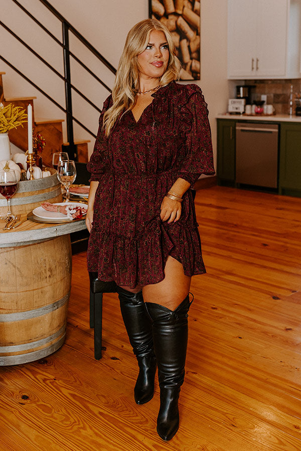 Grace Given Floral Dress In Merlot Curves • Impressions Online Boutique