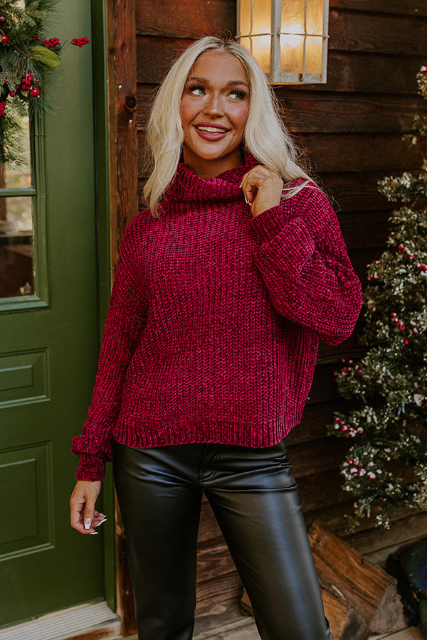 Fall Leaves Chenille Sweater In Sangria