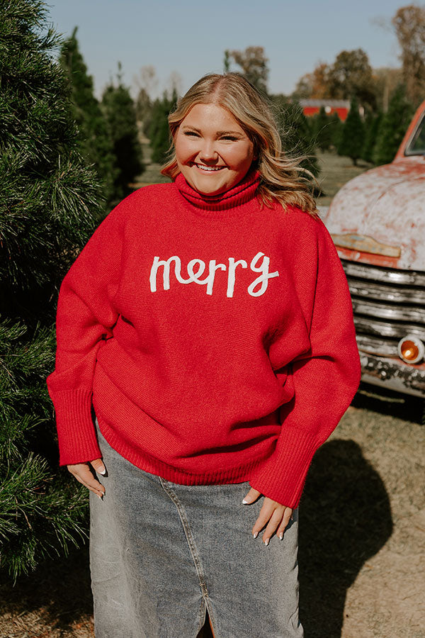 Merry Turtle Neck Sweater In Red Curves