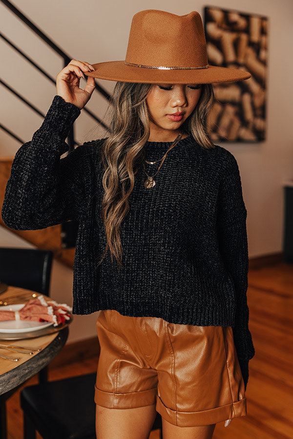 Fall Sentiments Chenille Sweater In Black