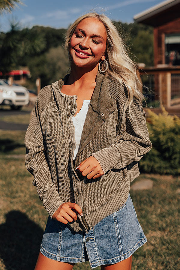 Autumn Vibes Waffle Knit Jacket In Olive