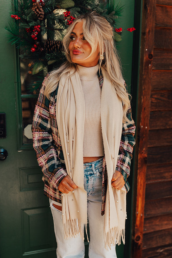 Escape To Comfort Embellished Scarf In Cream Image - 4