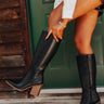 The Elanor Faux Suede Knee High Boot in Black/Tan Image - 1