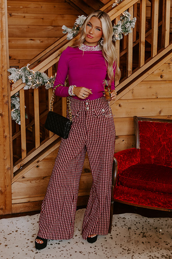 Red Wine Sipping High Waist Tweed Pants