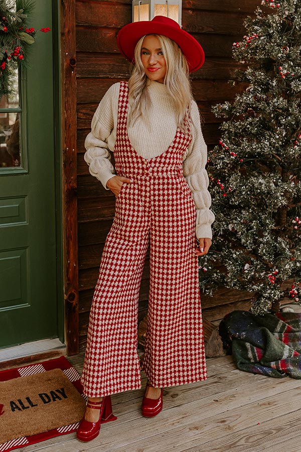 Dreaming Of Soho Houndstooth Jumpsuit In Crimson