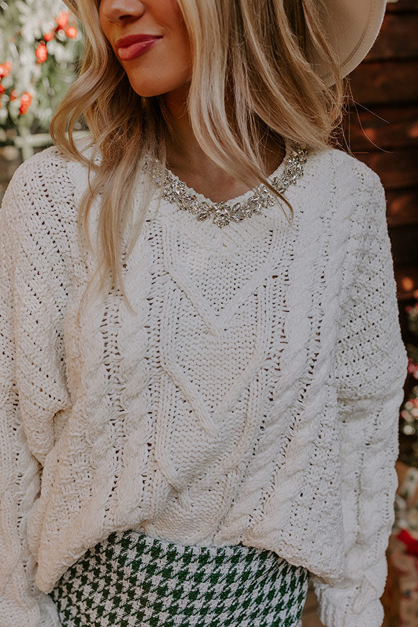 Bring The Sparkle Embellished Cable Knit Sweater Image - 3