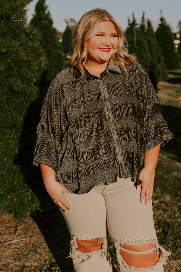Roman Holiday Velvet Top In Martini Olive Curves
