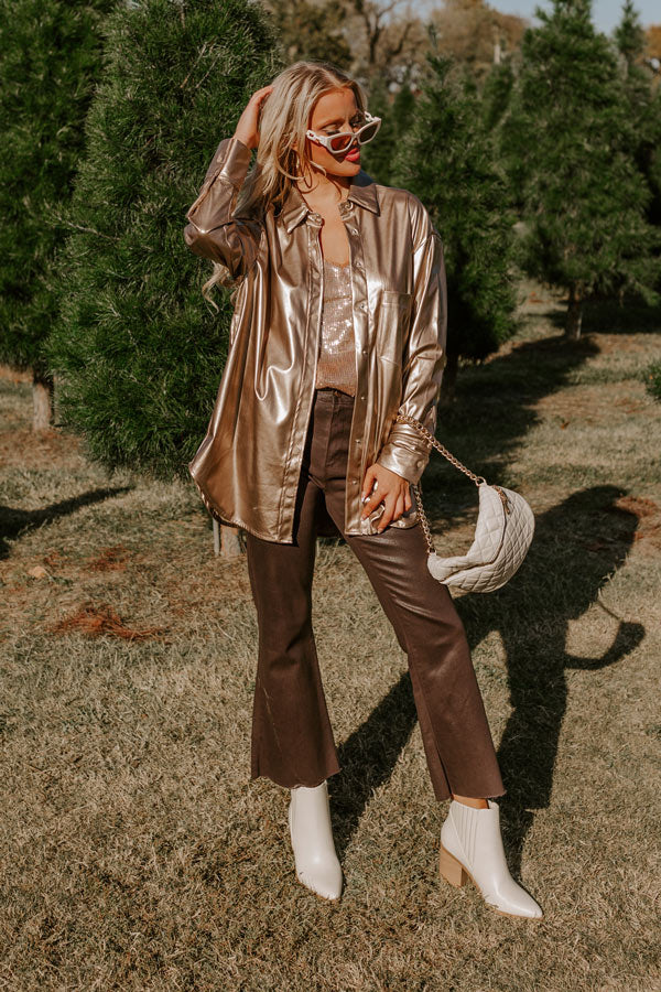 Sip Of Champagne Faux Leather Button Up