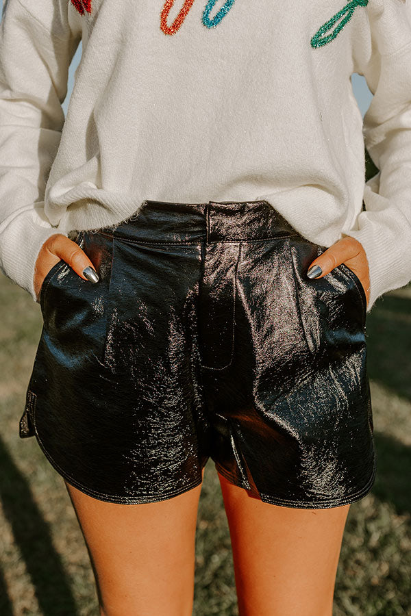 Opening Act High Waist Faux Leather Shorts In Black Image - 4