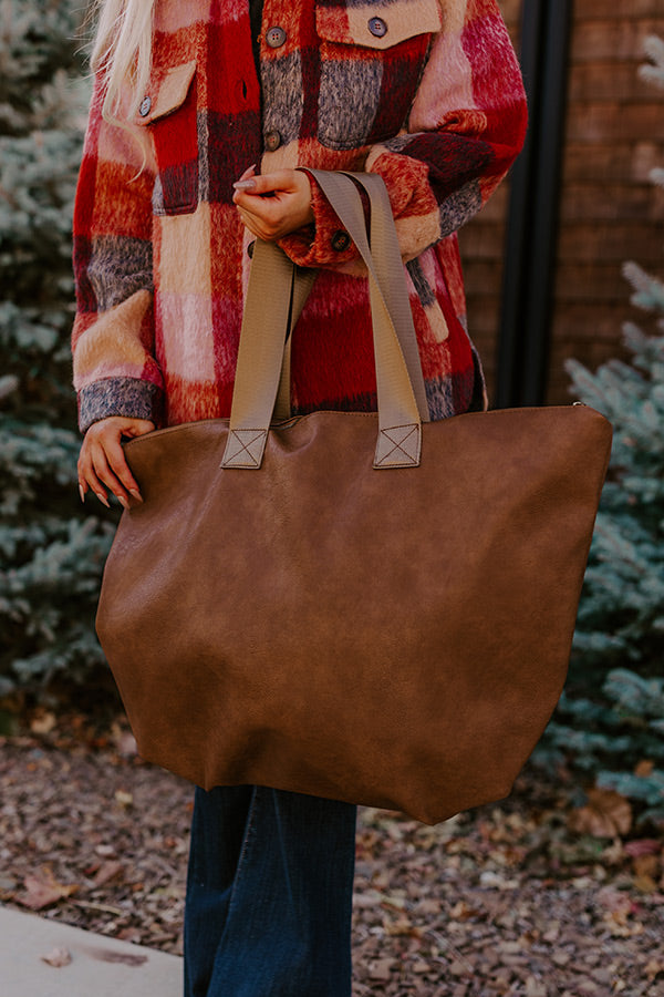 The Bristol Faux Leather Tote In Brown Image - 5