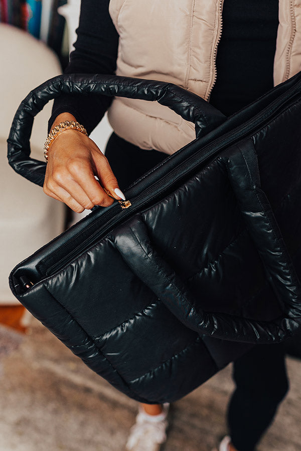 Latte Break Puffer Tote In Black Image - 3