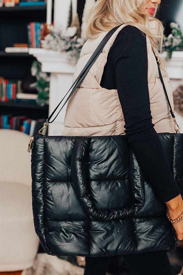 Latte Break Puffer Tote In Black Image - 4