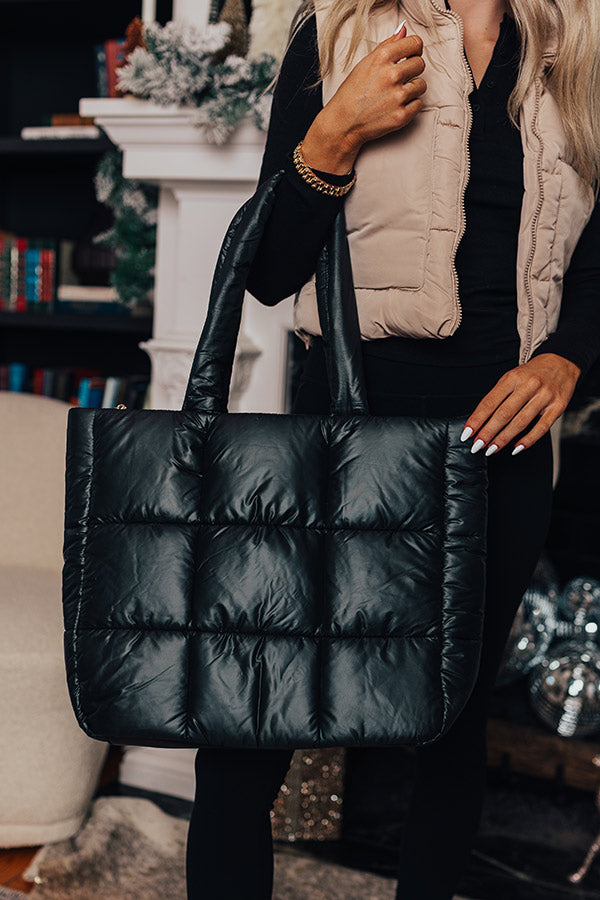Latte Break Puffer Tote In Black Image - 1