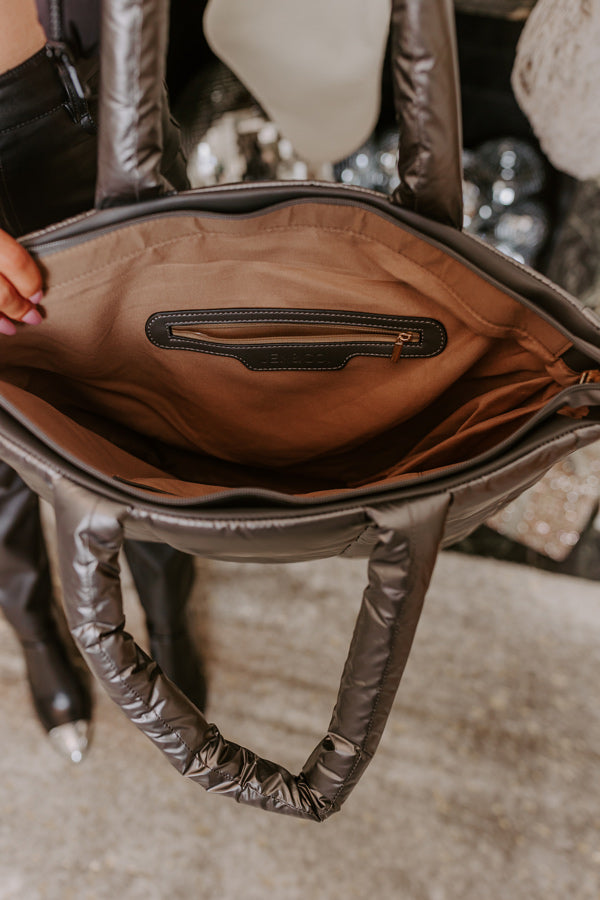 Latte Break Puffer Tote In Grey Image - 3