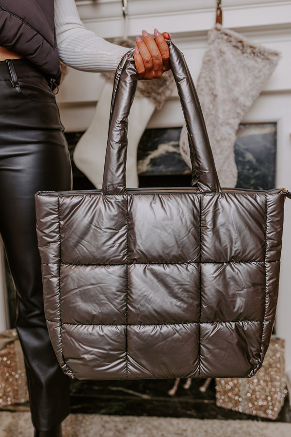 Latte Break Puffer Tote In Grey Image - 1