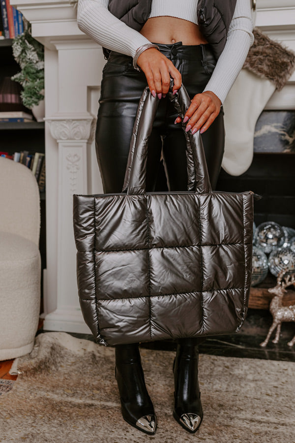 Latte Break Puffer Tote In Grey Image - 2