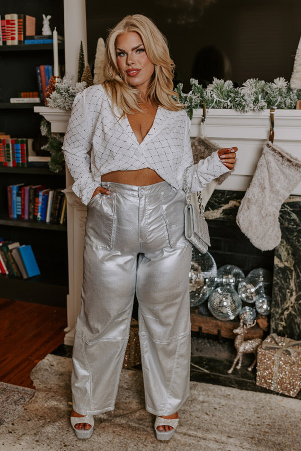 The Raleigh High Waist Metallic Pants In Silver Curves