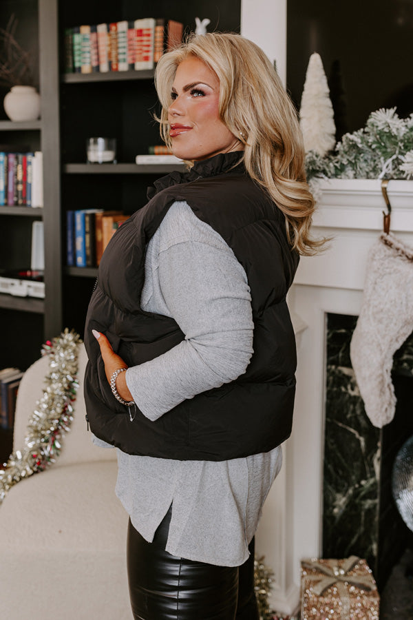 Cool Weather Inclined Puffer Vest in Black Curves Image - 3