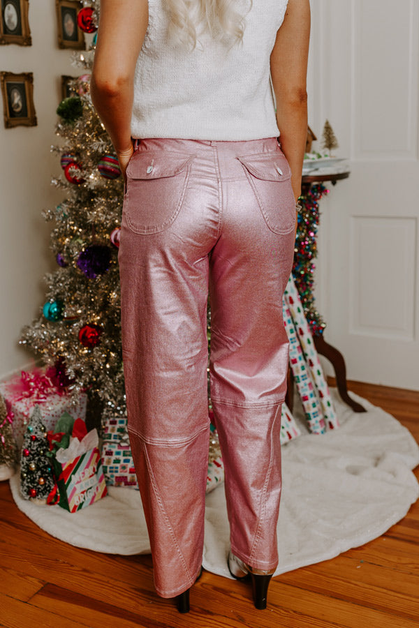 The Raleigh High Waist Metallic Pants In Pink • Impressions Online Boutique