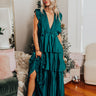 Seeking Champagne Pleated Maxi Dress In Hunter Green Image - 1