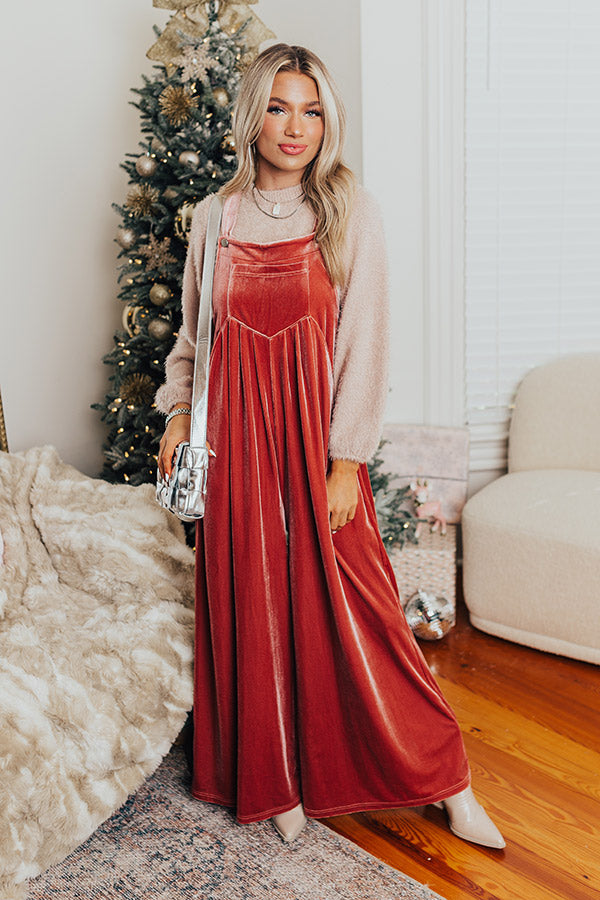 Evergreen State Of Mind Velvet Jumpsuit In Blush Image - 1