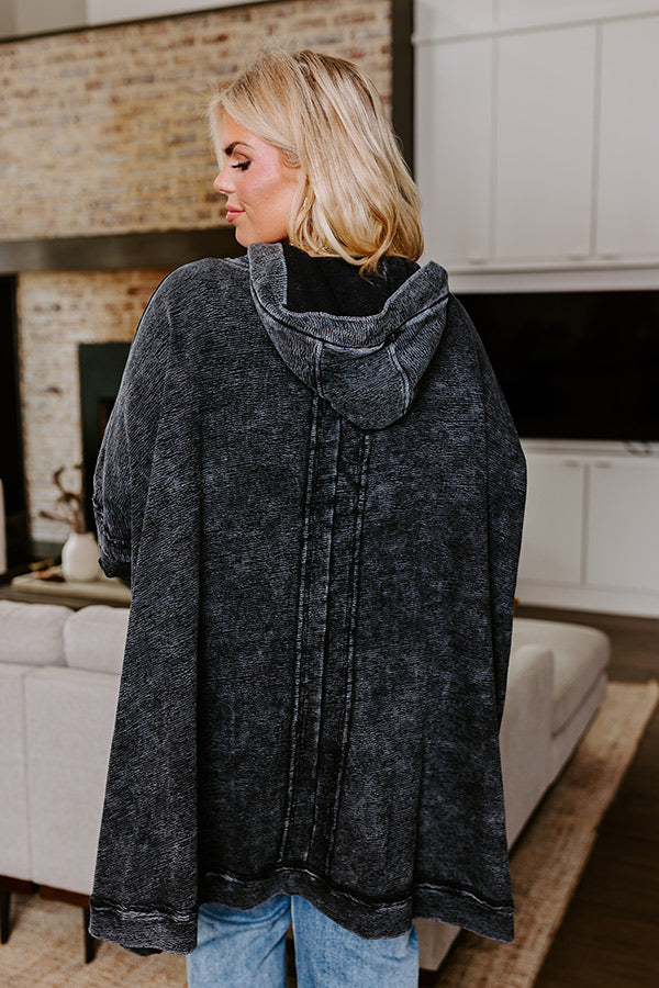 Latte Sipping Mineral Wash Oversized Hoodie in Vintage Black Curves Image - 1