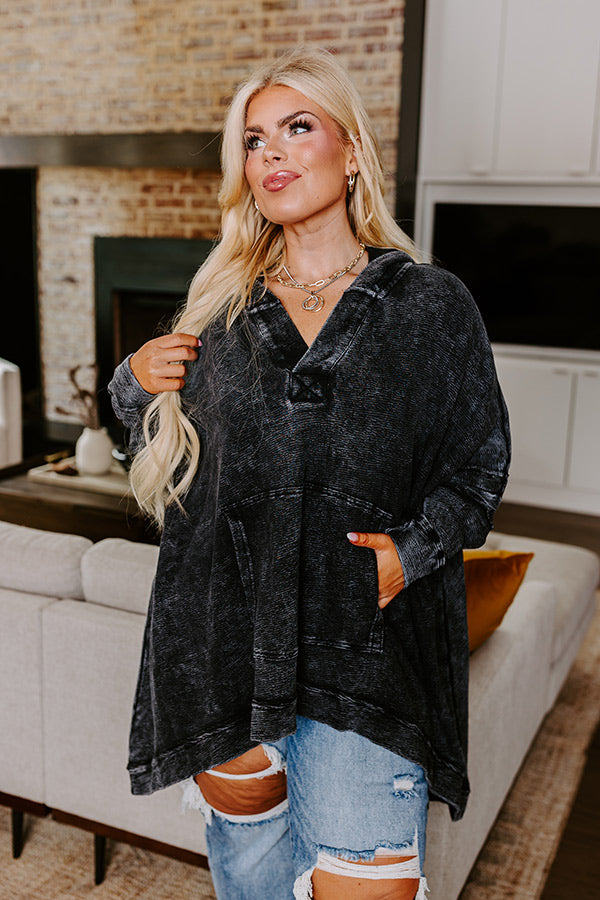 Latte Sipping Mineral Wash Oversized Hoodie in Vintage Black Curves Image - 1