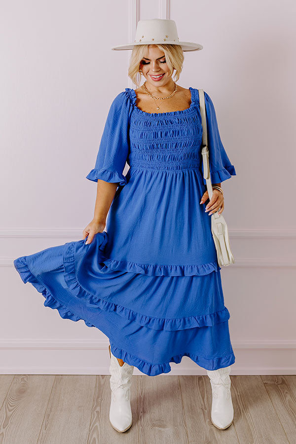 Toes In The Sand Smocked Midi in Royal Blue Curves