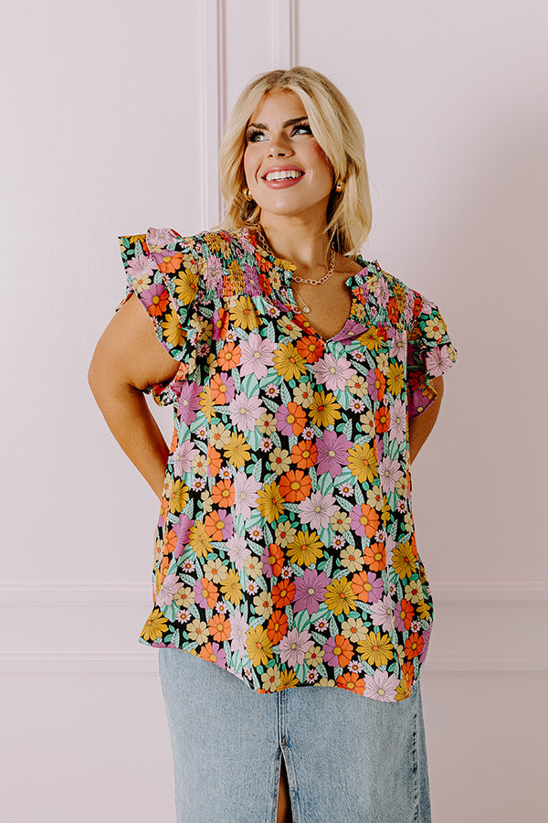 Floral Galore Shift Top In Black Curves