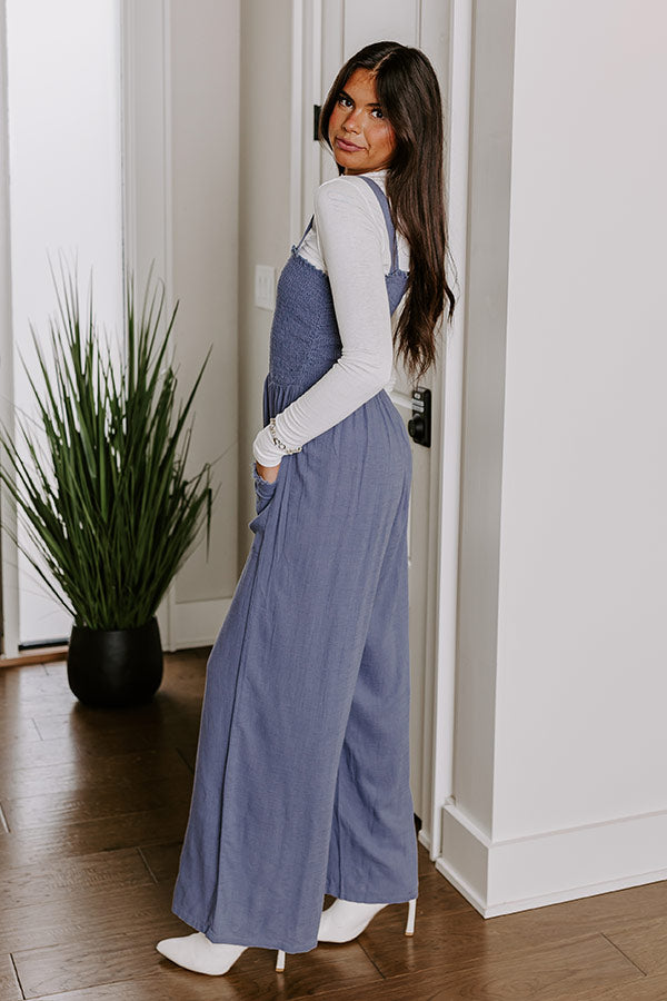 Gather The Courage Smocked Jumpsuit In Blue Image - 3