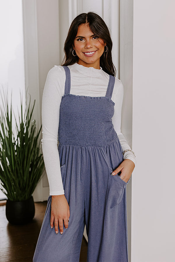 Gather The Courage Smocked Jumpsuit In Blue Image - 2