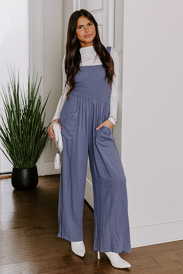 Gather The Courage Smocked Jumpsuit In Blue