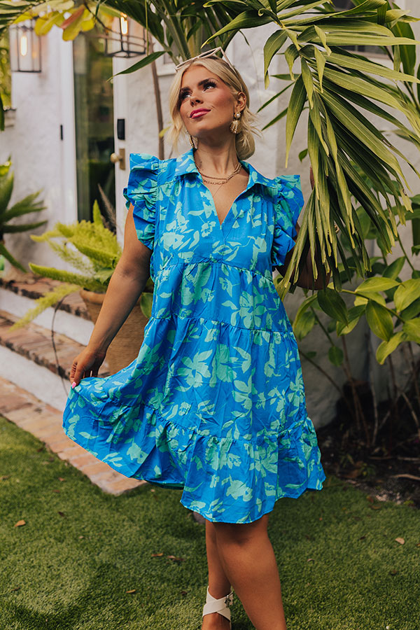 Cabana Date Floral Dress In Blue Curves