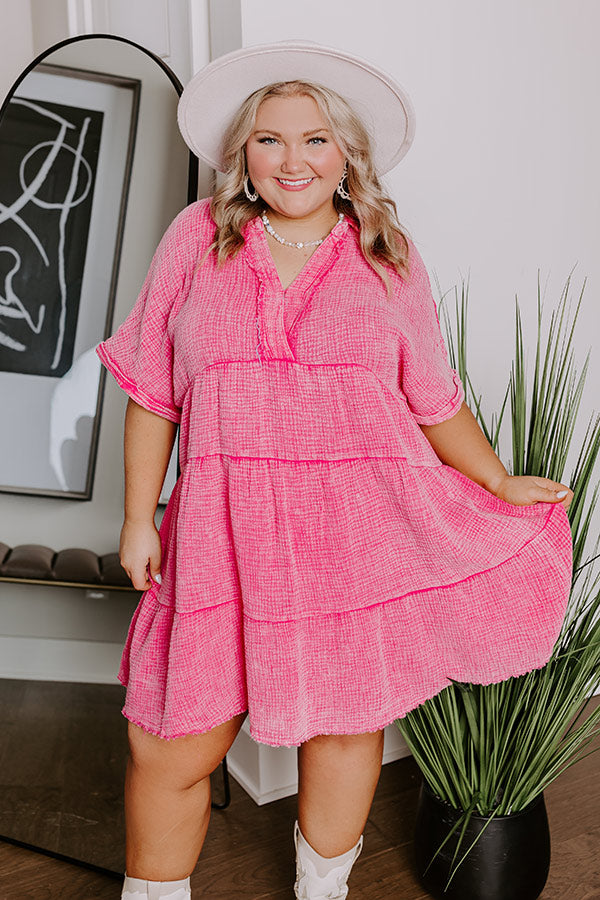 Across The World Mineral Wash Mini Dress In Pink Curves