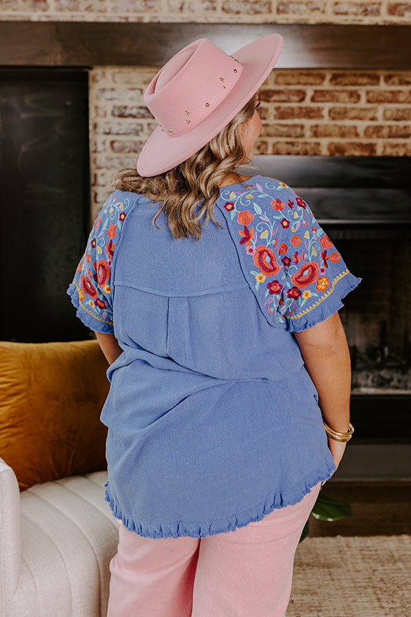 Loving The Sun Embroidered Top In Airy Blue Curves Image - 5