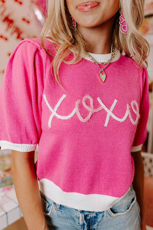 LT BLUE/PINK XOXO SWEATER