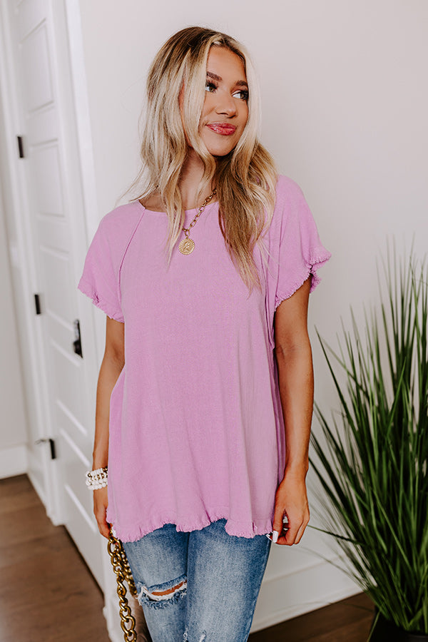 Open Book Frayed Shift Top In Violet