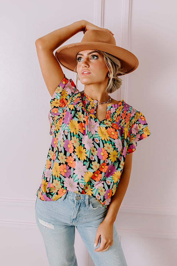 Floral Galore Shift Top In Black