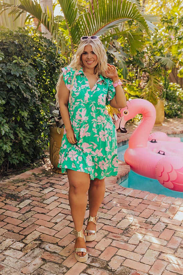 Cabana Date Floral Dress In Kelly Green Curves Image - 1
