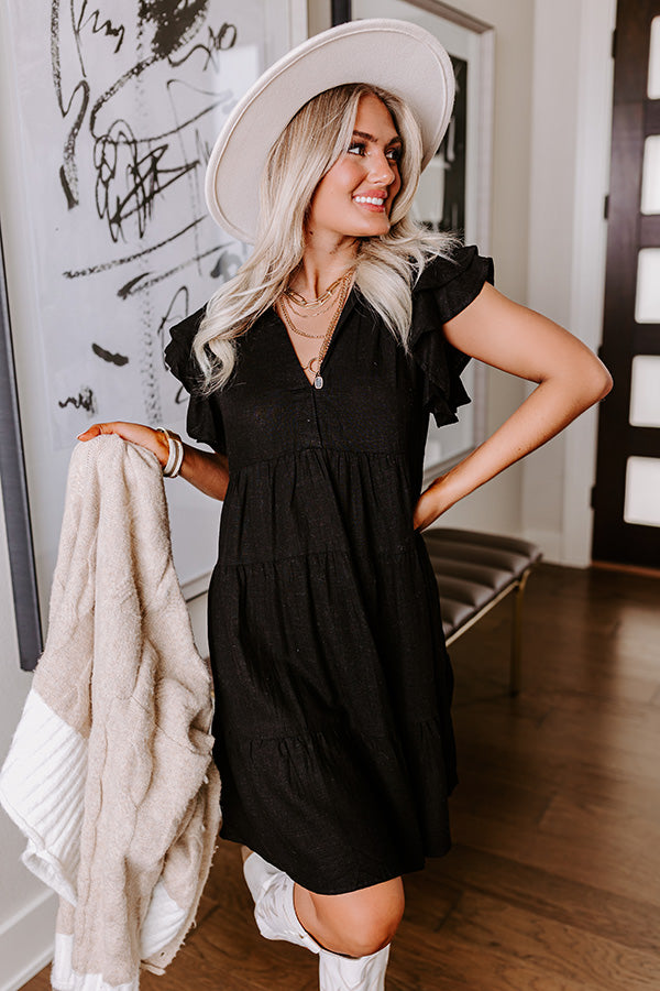 Newsworthy Style Linen-Blend Babydoll Dress In Black • Impressions ...