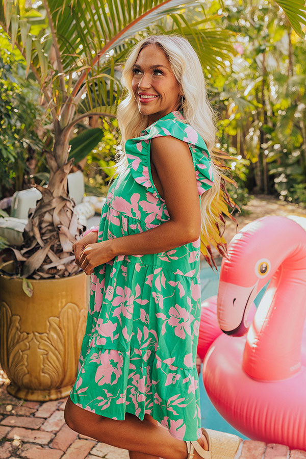 Cabana Date Floral Dress In Kelly Green Image - 5