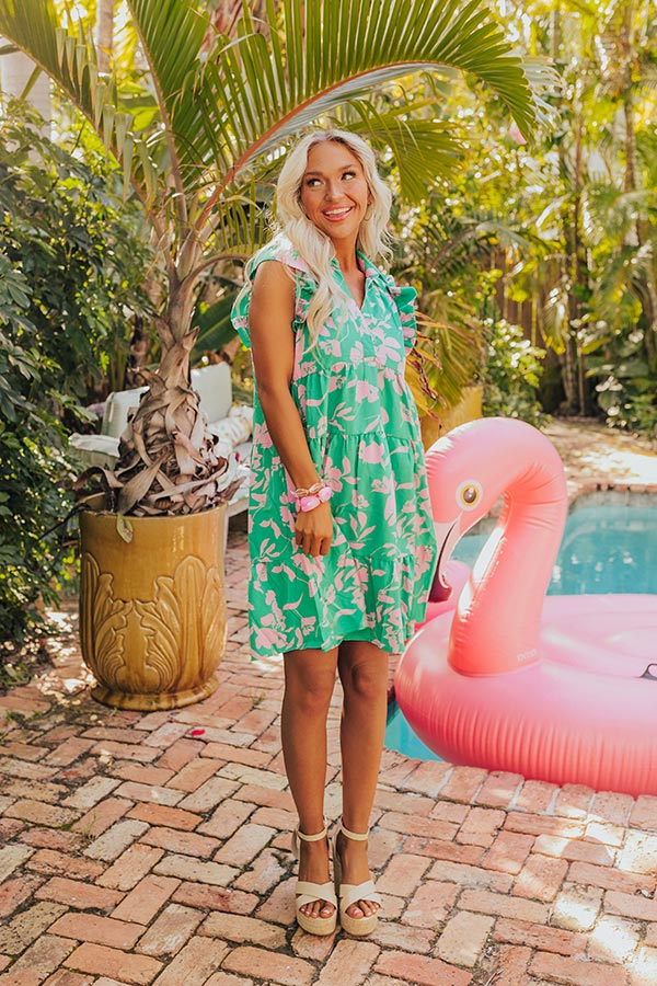 Cabana Date Floral Dress In Kelly Green Image - 2