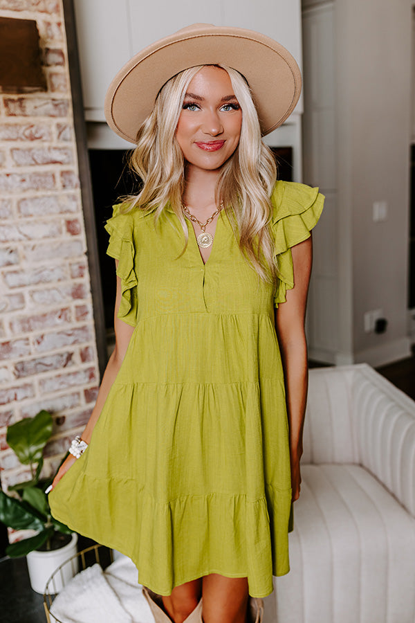 Newsworthy Style Linen-Blend Babydoll Dress In Lime